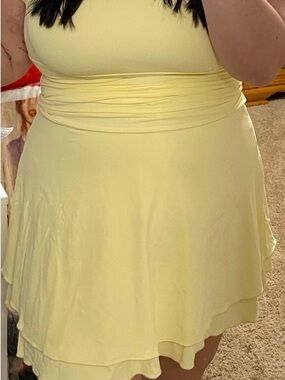 Amazon Women's Pale Yellow Layered Mini Dress